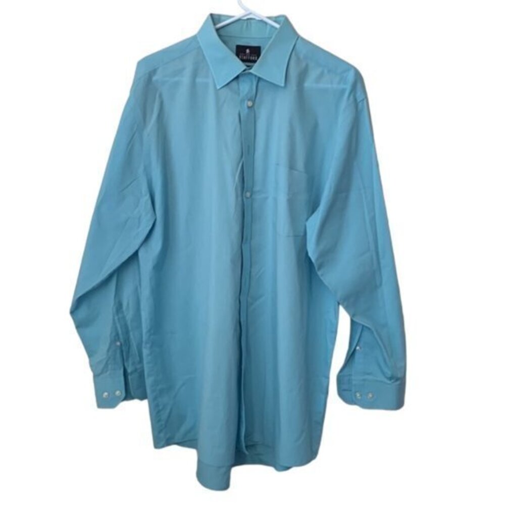 Men's Stafford Teal Dress Button Down Shirt Size 17-17.5 Size XL EUC #0198